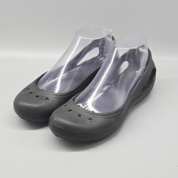 Crocs Mary Jane Kadee Size 7 Black Slip On Rubber Ballet Flats Shoes - Picture 2 of 11